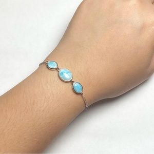 925 Dainty 3 Oval Natural Larimar Bracelet